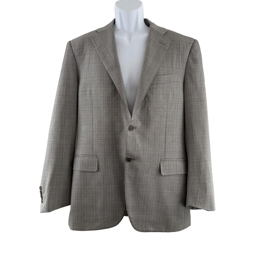Canali Blazer Mens 39R Gray Check Wool Two Button‎ Sport Coat Made In Italy Flap